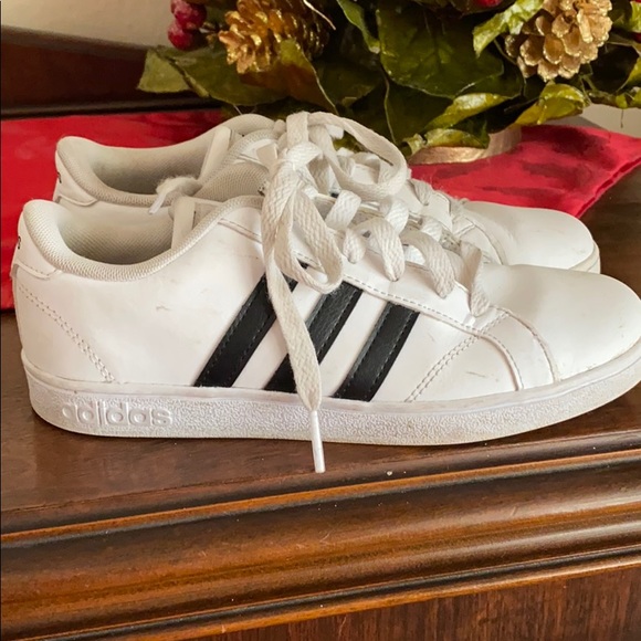 Adidas Neo white black stripe sneakers sz 3 - Picture 3 of 7